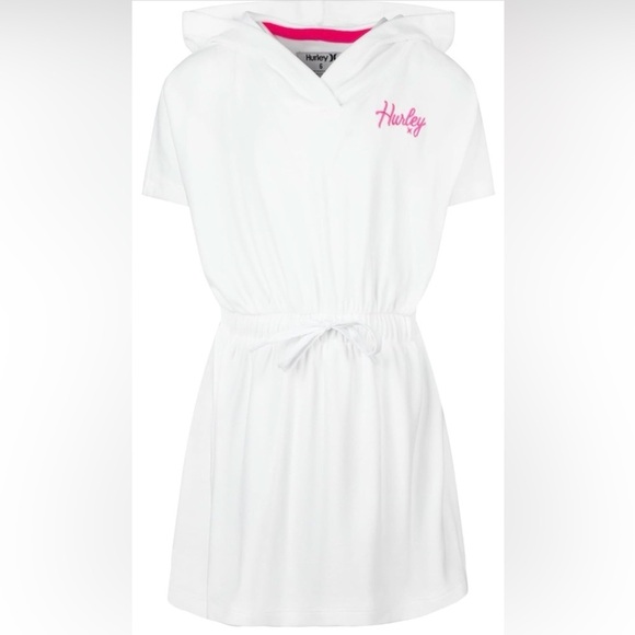 Hurley Other - Hurley French Terry Hooded Cover up Dress White  with Pink Logo Girls 4T NWT